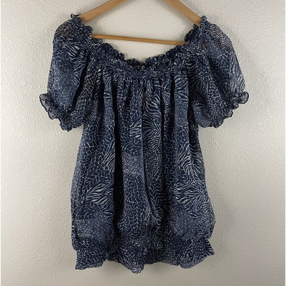 Lafayette 148 Womens 100% Silk Printed Smocked Hem Off The Shoulder Blouse - Picture 3 of 8